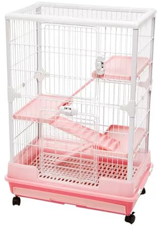 Nagerkäfig Xxl Kaninchen, PP-Harzmaterial + Eisen, mit Abnehmbaren Rampen & Plattformen, for Kaninchen, Meerschweinchen, Haustier Produkte Tragbarer Metalldraht Yard Zaun ( Color : Pink , Size : L )