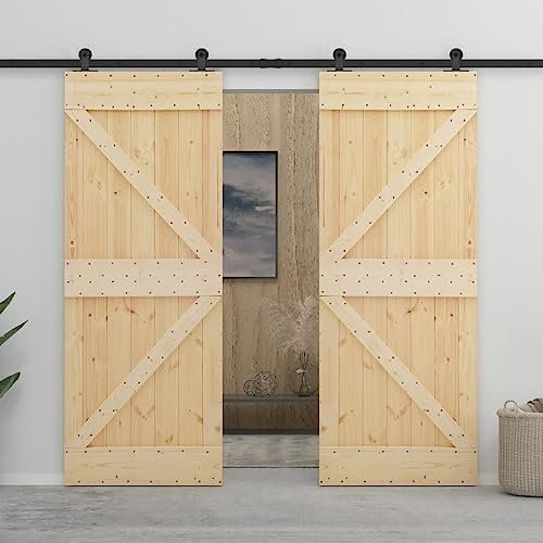 Schiebetür mit Beschlag 90x210 cm Kiefer Massivholz Schiebetürsystem Schiebetürbeschlag Holztür Holzschiebetür Tür Laufschiene