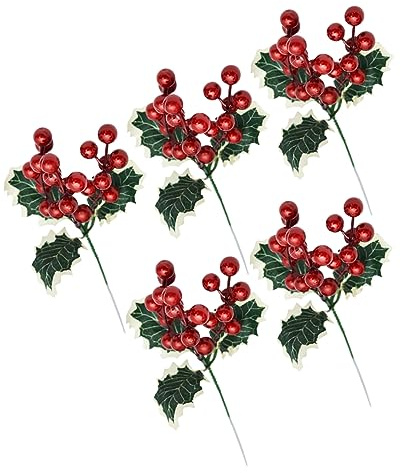 TOPBATHY 5pezzi Pacchetto Di Ornamenti Artificiali Di Bacche Rosse Di Natale Rami Di Pino e Aghi Di Pino Decorazioni Per Feste Fiore Artificiale Pianta Artificiale Di Aghi Di