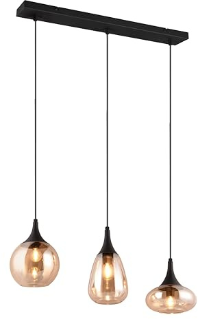 Trio Leuchten Pendelleuchte Lumina 317000313, Metall Schwarz matt, Glas amber, exkl. 3x E14, Bernstein