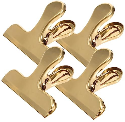 PRETYZOOM 4pcs Stainless Steel Bag Clips for Snacks and Bags Golden Multipurpose Food Seal Clips Convenient and Fast to Use for Kitchen and Travel