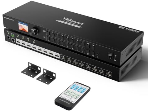 TESmart 8x8 Nahtloser HDMI-Matrix-Switch 1920x1080@60Hz Fernbedienung, unterstützt Audio-Splitting, Vorschau-Modus, RS-232, LAN-Steuerung, Rename Port