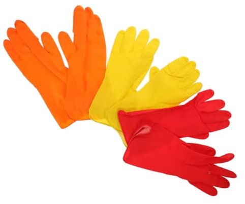Ciieeo 3pairs Latex Cleaning Gloves Kitchen Dish Washing Reusable Gloves for Dishwashing Housework Cleaning
