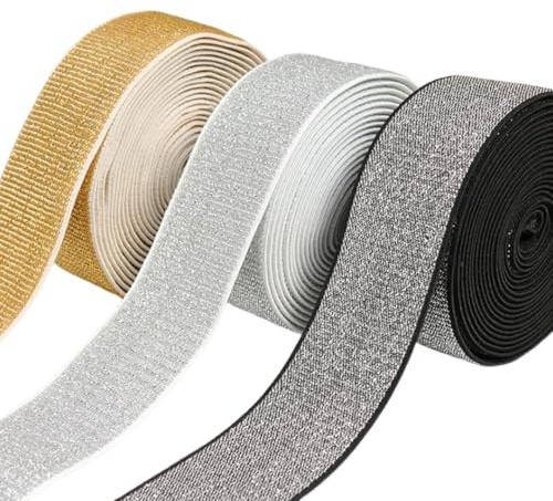 3 Rollen Glitzer Gummiband Gummibänder Elastische Bänder Breite 40mm, 15M Glitzer Gummiband Gummibänder Taillenband für Schuhe Kleidungsstück Hosen DIY Nähen Kleidung Zubehör Handgemacht