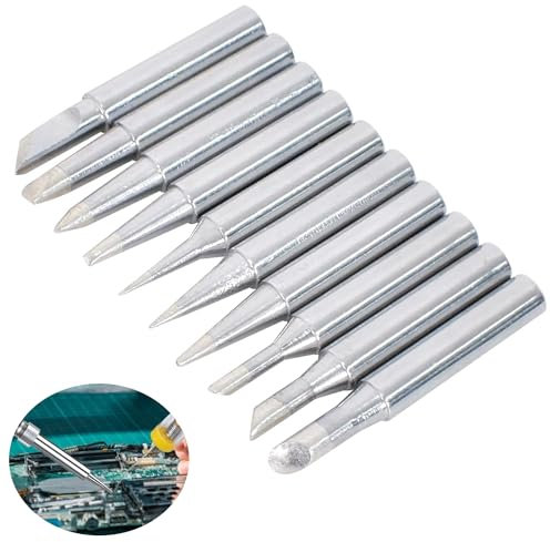 10-Pack 900M-T Series Soldering Iron Tips - Durable, Lead-Free Copper & Iron Tips for Electronic Repairs & DIY Projects, Compatible with Hakko, Radio Shack, Soldering Stations