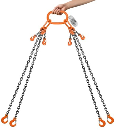 SALUINOKI 4 Chain Lifting Sling 5/16 inch x 10 Foot 11000 lbs with Gloves, Lift Chains Rigging with Hooks