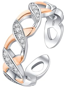 FUNTE 925 Sterling Silver Plated Rings- Adjustable Thumb Rings for Women Girls Cubic Zirconia Eternity Wedding Promise Ring With Jewellery Box
