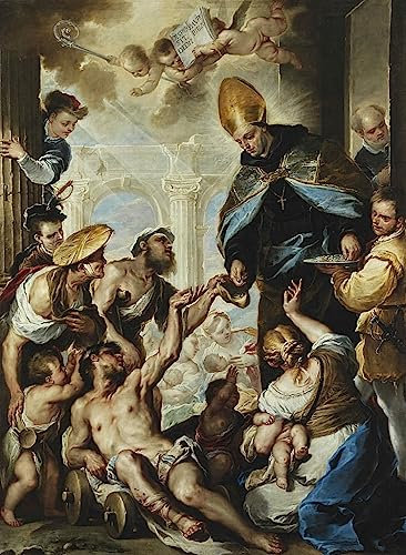 ZHAOSHAN Berühmte Gemälde Moderne Kunst Wandbild Poster Kunstdrucke Der Heilige von Villanova der den Armen von einem berühmten Künstler Almosen gibt Poster Bilder Leinwand für Wanddekoration 60x90cm