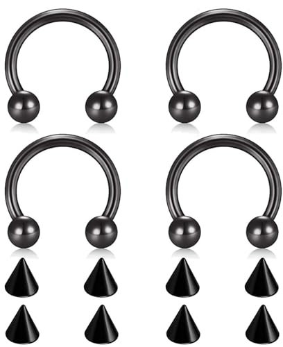 Tolldek 4 Stücke Edelstahl Nase Stecker, Schwarz 1.2mm U Hufeisen Barbell Kegel Ersatz Nose Stud Piercing, Septum Ringe, Lippen Piercing Ringe Ohrringe für Frauen