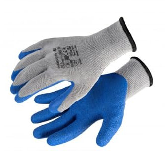 Högert Technik DILL Lot de 12 paires de gants de protection enduits de latex, gris/bleu, taille 10, résistants aux déchirures et aux perforations, parfaits pour les travaux de montage et d'entretien