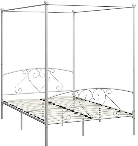 HEFZGDB Himmelbett-Gestell Weiß Metall 140 x 200 cm Single Bed Gästebett Einzelbetten Einzelbett für Gästezimmer Herberge Schlafzimmer Wohnbereich