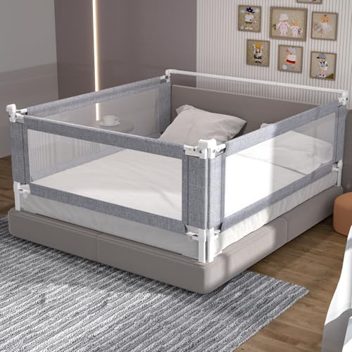 yulongtengfei 3-Piece Queen Size Bed Rail for Toddlers - Adjustable Baby Bed Rail Guard, Kids Safety Bed Rail for Queen Size Bed (78.7x78.7x60-Grey)