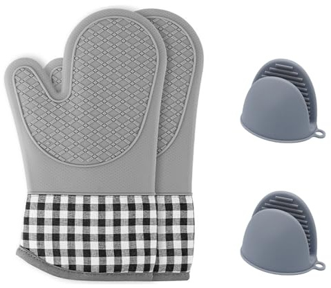 Gurxi 2 Stück Ofenhandschuhe Silikon Küchenhandschuhe Hitzebeständig Backhandschuhe Ofenhandschuhe Topflappen Handschuh Silikon Handschuhe Backhandschuhe Für Kochen Backen Grillen