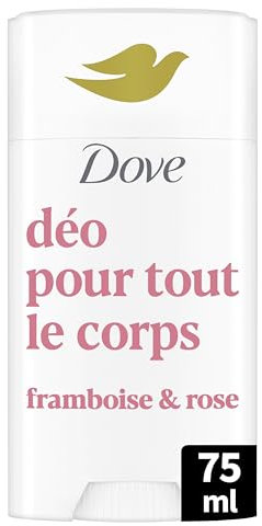 Dove - Déodorant pour Tout le Corps - Stick- Framboise & Rose - Anti Odeurs et Traces Blanches 72h - Conçu pour les Peaux Sensibles - 75ml