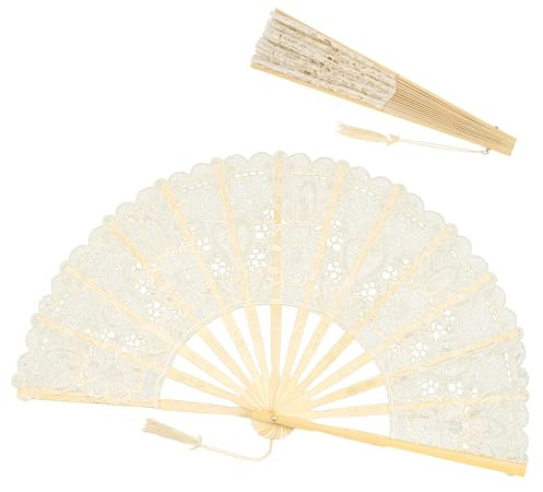 Handfächer Spitze, Fächer Hochzeit Beige, Vintage Faltfächer, Faltbare Brautfächer Spitzenfächer für Damen Hochzeit Abschlussball Fasching Party Foto-Requisiten Wand Dekoration