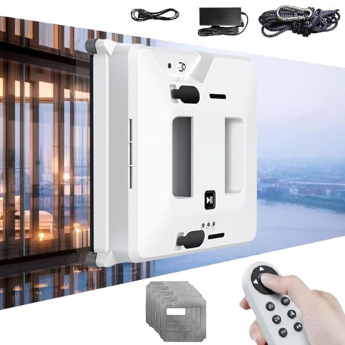 AXGCAA Smart Window Cleaner Robot, Electric Window Cleaning Robot with Remote Control, 3000Pa Strong Suction, 80W Window Glass Vacuum Robot with Safety Rope, for Indoor and Outdoor Windows