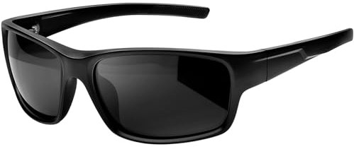 KANASTAL Sportivi Occhiali da Sole Polarizzati Neri Uomo Avvolgenti Rettangolari Ciclismo Curvi Donna Golf Pesca Guida Corsa Black Sunglasses Men - Nero Opaco