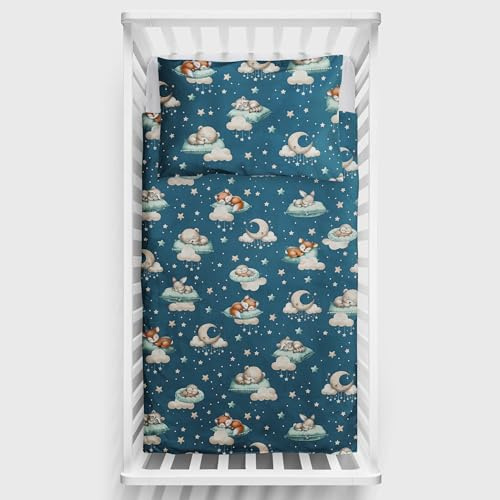 2 Piece Baby Kids Bedding Set 120x90 cm Duvet Cover & Pillowcase for Toddler Cot 12M+ (Sleepers)