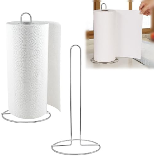 2 Pcs Kitchen Roll Holder, Sliver Paper Towel Stand,Tissue Pole Holder,for Standard and Large Sized Rolls,13 x 27 cm/5.12 x 10.63 inch