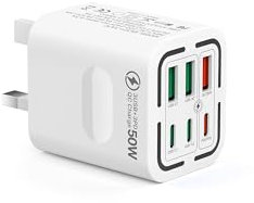 50W USB C Plug, 6 Port USB Fast Charger Plug UK 3 Port PD Power Adapter +3 QC Multi Mains Wall Charger Multiport Type C Charging Plug for iPhone 16 15 14 13 12 11 Pro Max Plus XS XR SE 8,iPad,Samsung