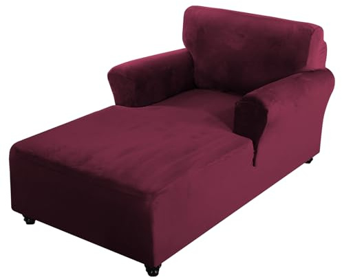 BXFUL Samt Chaiselongue Bezug, Stretch Liegesessel Schonbezüge mit Doppelten Armlehnen, Relaxliege Deluxe Stuhlbezüge für Wohnzimmer und Schlafzimmer, rutschfest (Weinrot)