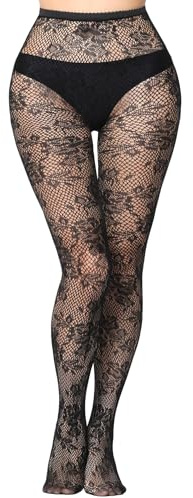 Buauty Fishnet Tights Patterned Fish Net Stockings Floral High Waist Pantyhose Black Lace Thigh High Stocking Party Halloween