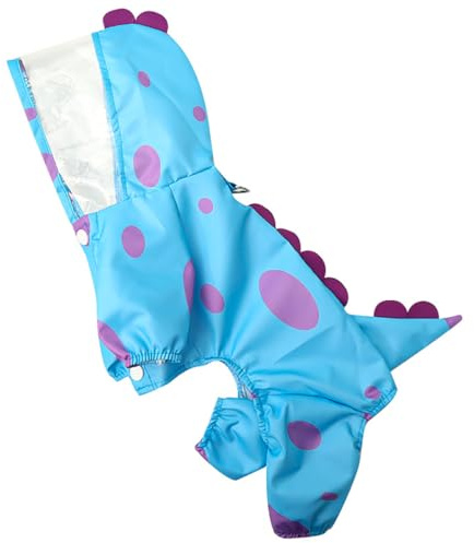 XIAOYU lustiger Dinosaurier-Hunderegenmantel mit Kapuze und D-Ring für das Geschirr, wasserdichte Regenjacke für kleine Hunde und Katzen, Vierbein-Overall, leichte, wasserdichte Kleidung, M