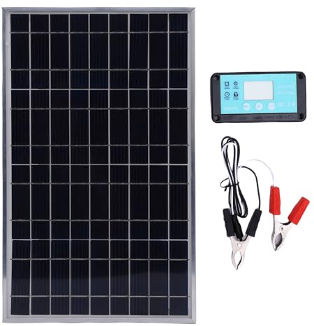 Fockety Solar Panel Kit, 100W Monokristalline Solarpanel 12V 10-50A Solar Lader Controller mit Batterieklammern für Wohnmobile, Wohnmobil, Außenleuchten, Wohnwagen, Boot Motorrad nach