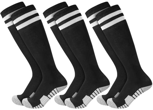 Yamitora 3 Paar Kinder Fußball Stutzen Fußballsocken 33-37 Fußball Fussball Socken Sportsocken Trainingssocken für Jungen Mädchen von 5-12 Jahren-Schwarz