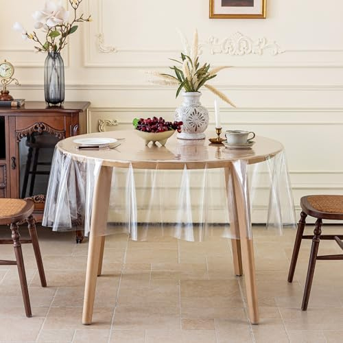 AooHome Tischdecke Transparent Rund 140cm, Tischdecke Abwaschbar PVC Tischfolie Durchsichtig 0.17mm, Wasserdicht Abwaschbar Schmutzabweisend