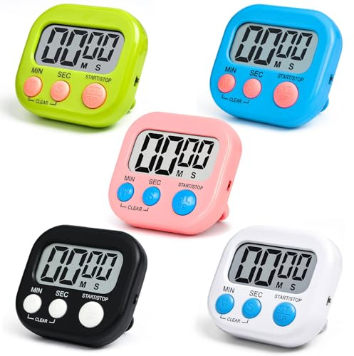 Magnetischer Timer 5 Stück Magnetische Stoppuhr Küchentimer, Küchentimer mit Großem LCD-Display Countdown-Uhr, Memory-Funktion für Büro Kochen Sport Klassenzimmer