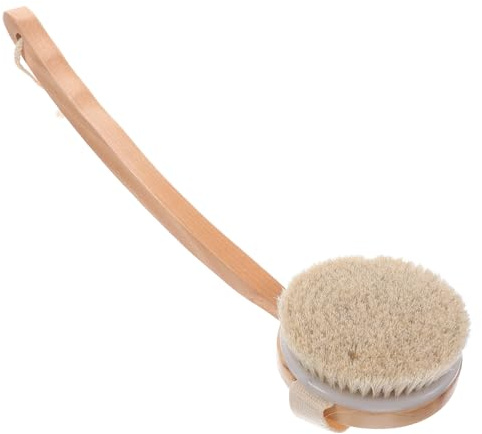 Spazzola Bagno Manico Curvo in Legno e Setole per Schiena | Impugnatura Ergonomica, Uso a Secco e Bagnato, Lavorazione Fine, per Doccia e Pulizia del Corpo