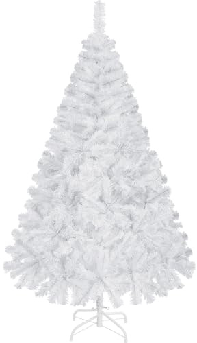 Yaheetech 154cm Künstlicher Weihnachtsbaum Tannenbaum Christbaum, Weiß | mit 398 flammhemmenden PVC-Spitzen & Faltbarem Metallständer Kunstbaum für Weihnachtsdekoration