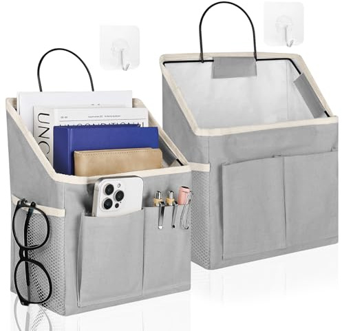 bssmmai 2 Stück Hängende Aufbewahrung Organisatoren, Hängetasche Tür Organizer mit Taschen, Wasserfeste Hängeorganizer, Faltbarer Leinenstoff Korb für Wohnmobil, Kinderzimmer, Küche, Bad, Büro (Grau)
