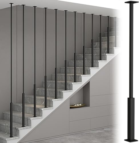 Poteau de balustrade réglable en métal noir pour jardin, couloir, loft - 100 cm - Solution de sécurité durable et élégante