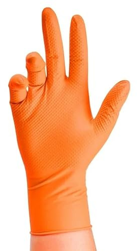 10/50 pezzi 8mil guanti in nitrile for impieghi gravosi spessi monouso industriali con impugnatura a trama diamantata senza lattice for la pulizia meccanica(Diamond Orange 10PCS,L)