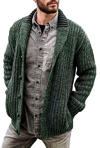 Celanisai Chaqueta de punto grueso para hombre, informal, cuello chal, manga larga, jersey de punto con botones, chaqueta de punto abierto en la parte delantera abierta, chaqueta de punto liso