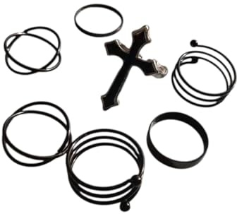 New 2026 Fashion Women Ring Pumk Cool Anillos Vintage Simple Black Cross Chain Joint Rings Sets Women Accessories Jewelry Gifts Party Perfect For Gift For Special Occasions