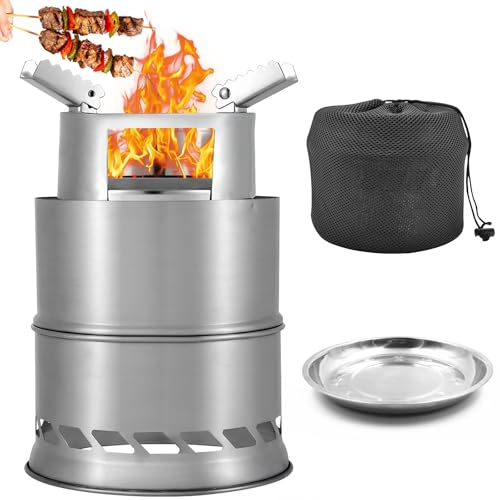 YTACREA Generic Rauchfreie Feuerschale, Tragbarer Tischfeuerstelle mit Abnehmbarer Ascheplatte & Tragetasche, Edelstahl Tischkamin für Camping Garten Balkon Outdoor, Tischfeuer für Pellets/Brennholz