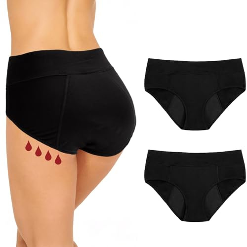 Lot de 2 Culotte Incontinence Femme Lavable, Culotte Anti Fuite Urinaire Ultra Absorbante Femme Lavable, Culottes Menstruelle Flux Abondant 40ML (Noir, M)