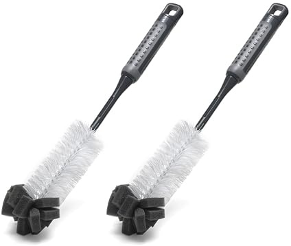 Addis ComfiGrip Long Handled Bottle Brush with Sponge Scrub tip, Flexible Neck for Deep Cleaning Baby Bottles, Flasks & Vases - Metallic Graphite 2 Pack