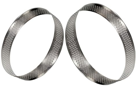 Angoily Lot de 2 Cercles à Mousse Ronds Perforés en Acier Inoxydable 20 CM et 18 CM Moules à Pâtisserie en Métal pour Tartes aux Fruits Cheesecakes et Desserts Circulation de Chaleur