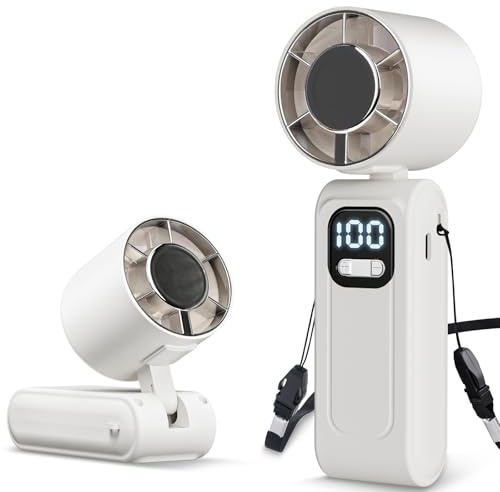 Foumteex Ventilatore Turbo portatile 16000 rpm, 1-100 velocità regolabili, USB-C 5000 mAh fino a 16 ore, mini con display LED, ultra silenzioso – per bambini, adulti, viaggi all'aperto