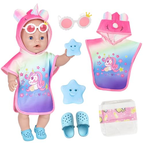 Baby Puppen Bademantel für 36-43 cm Puppen, 5 Rose Puppenkleidung | Babykleidung mit Pony-Bademantel Puppenwindeln Schuhe Augen Wasserspritzspielzeug, Baby Schlafanzug für 14-18 Zoll BabyPuppen