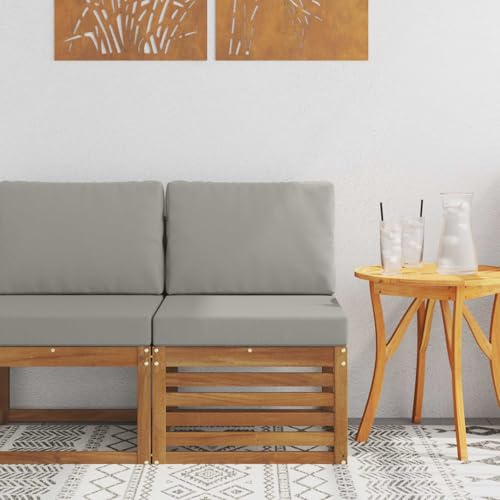 LoogCape Utomhus mittsoffa av massivt akaciaträ natur, väderbeständigt trädgårdssoffa med bekväma kuddar, modulär loungesoffa för terrass, balkong, veranda och utomhusbruk