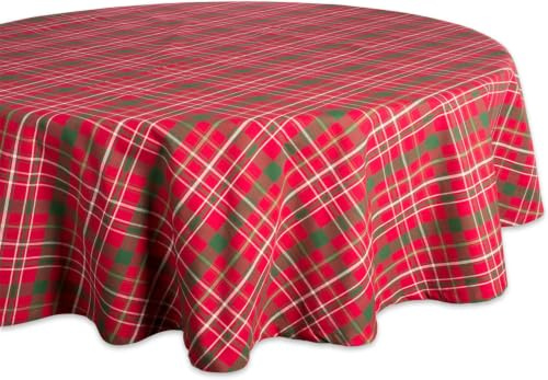 DII Holiday Dining Table Linen Collection Weihnachtstischdecke, Schottenkaro, rund, 178 cm, Rot und Grün