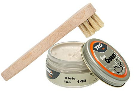 Langlauf Schuhbedarf Schuhcreme mit Auftragsbürste I Lederschuh Pflege Set I Schuhputzsets Leder, Schuhbürstenset, Schuh Reinigung Set, Lederpflege Set (hellgrau 140)