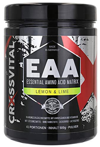 EAA Pulver I CROSSVITAL I LEMON & LIME I vegan I 500g I mit Vitamin B6 I mega Geschmack I 1A löslich I made in Germany