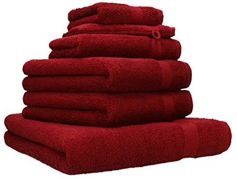 Betz 6-TLG. Handtuch-Set Premium 100% Baumwolle 1 Liegetuch 2 Handtücher 1 Gästetuch 1 Waschhandschuh 1 Seiftuch Farbe rubinrot