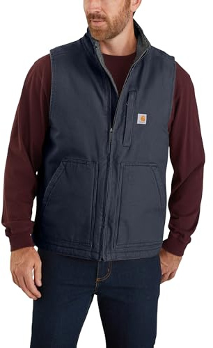 Carhartt Loose Fit Washed Duck Sherpa-Lined Mock-Neck Vest Capispalla da Lavoro, Navy, XX-Large Uomo